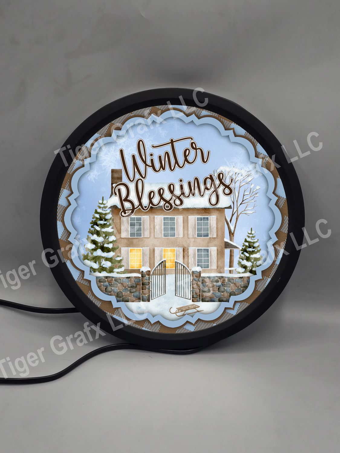 Winter blessings - illuminated round sign