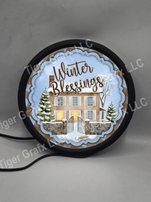 Winter blessings - illuminated round sign