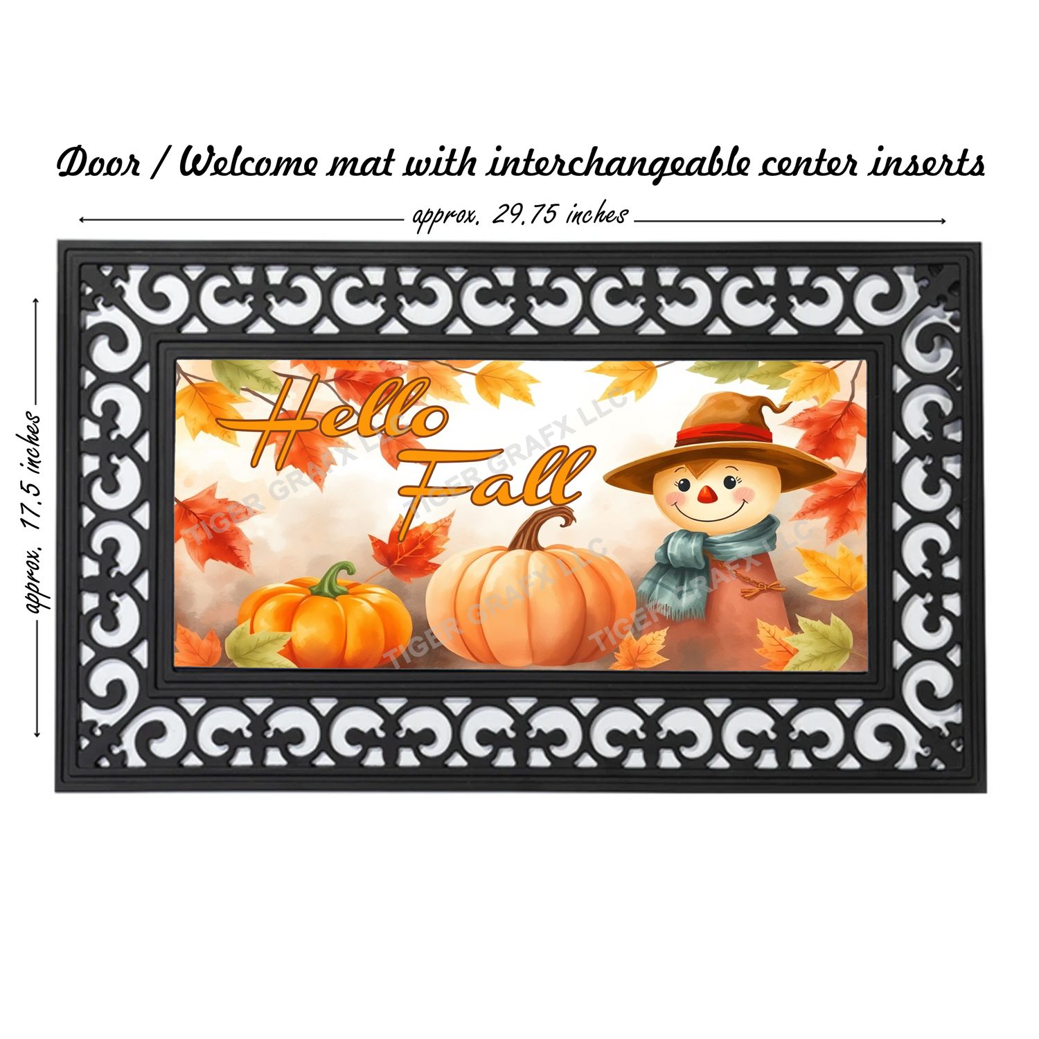 Hello Fall scarecrow and pumpkins doormat