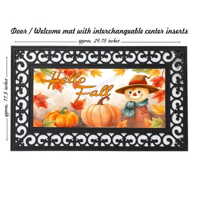 Hello Fall scarecrow and pumpkins doormat