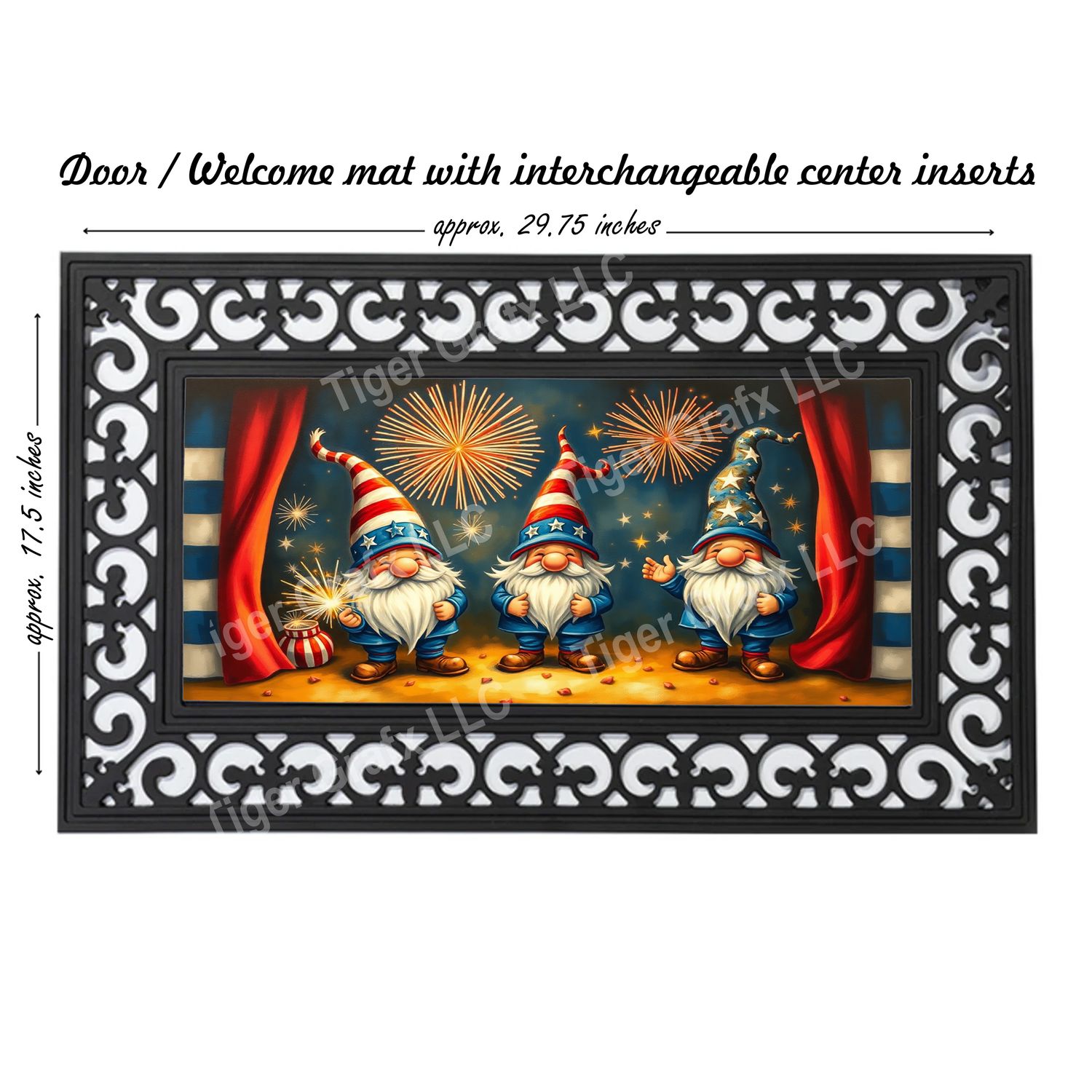 4th of July gnomes and fireworks doormat