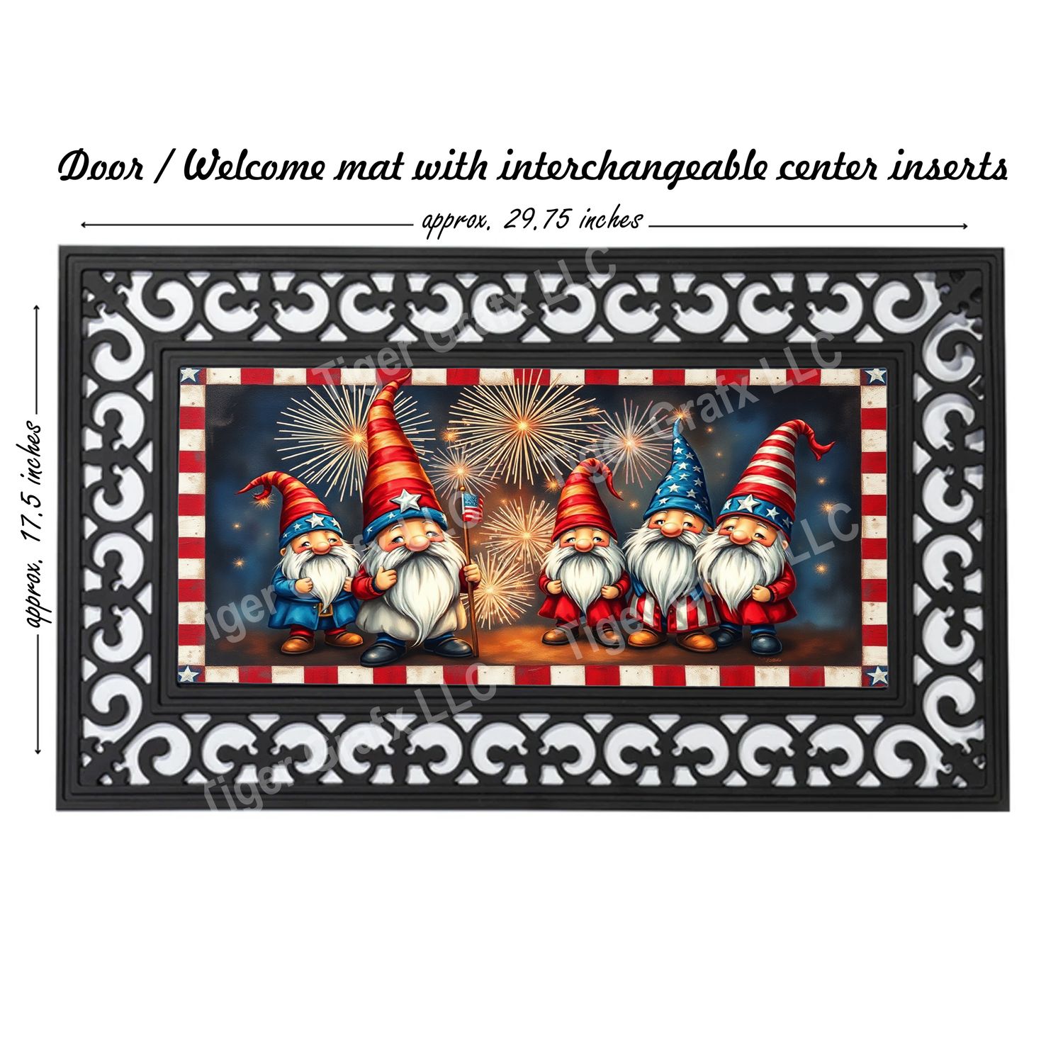 4th of July gnomes and fireworks doormat