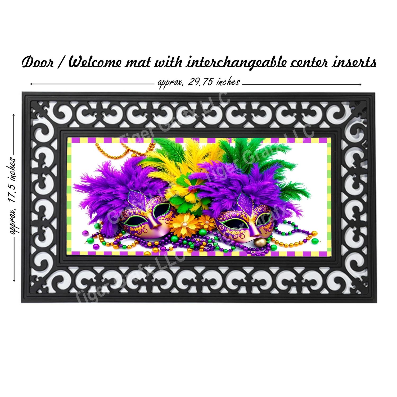 Mardi Gras mask and beads doormat