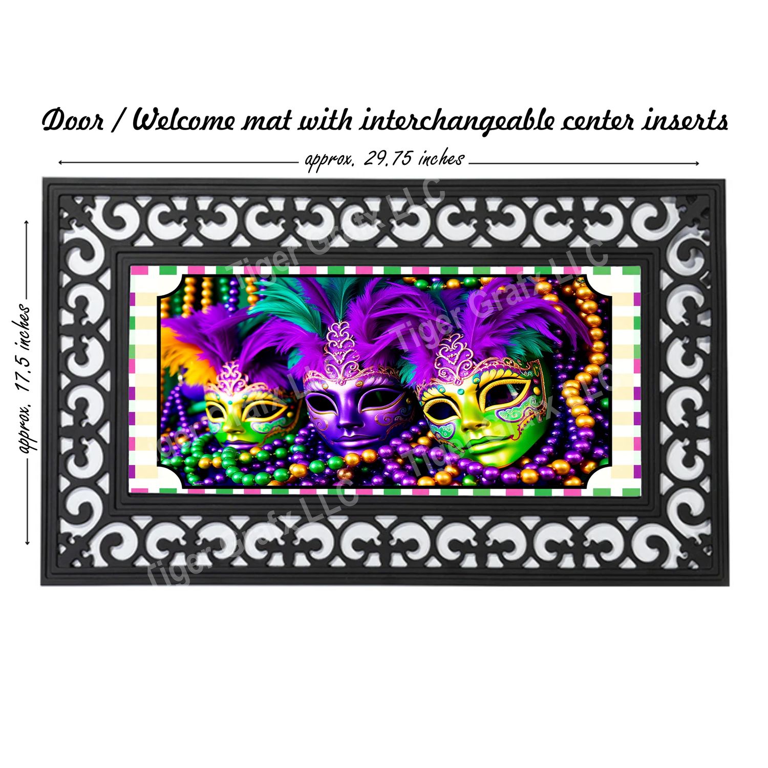 Mardi Gras mask and beads doormat