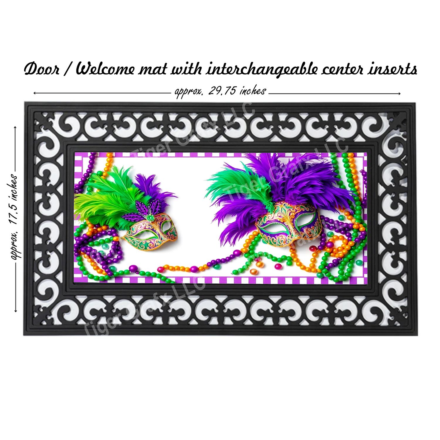 Mardi Gras mask and beads doormat