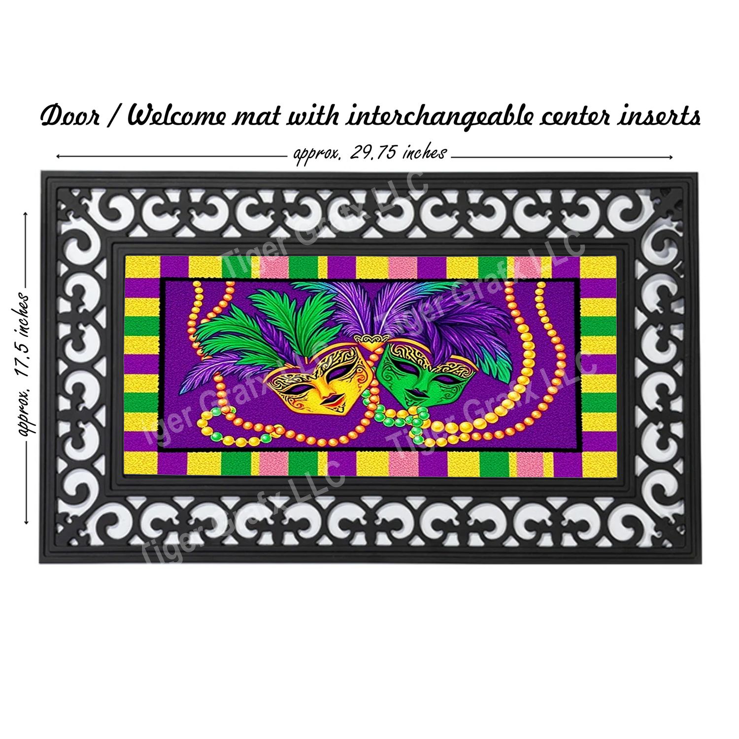 Mardi Gras mask and beads doormat