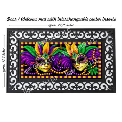 Mardi Gras mask and beads doormat