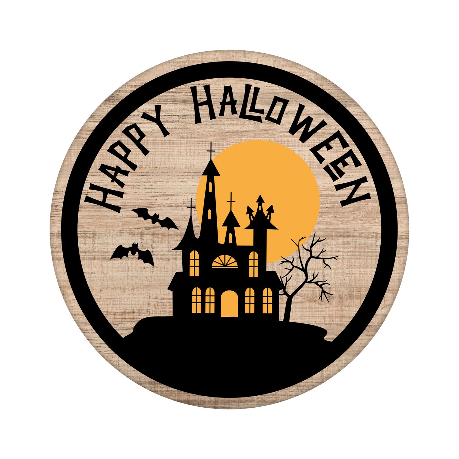 Happy Halloween haunted house Round Metal Sign
