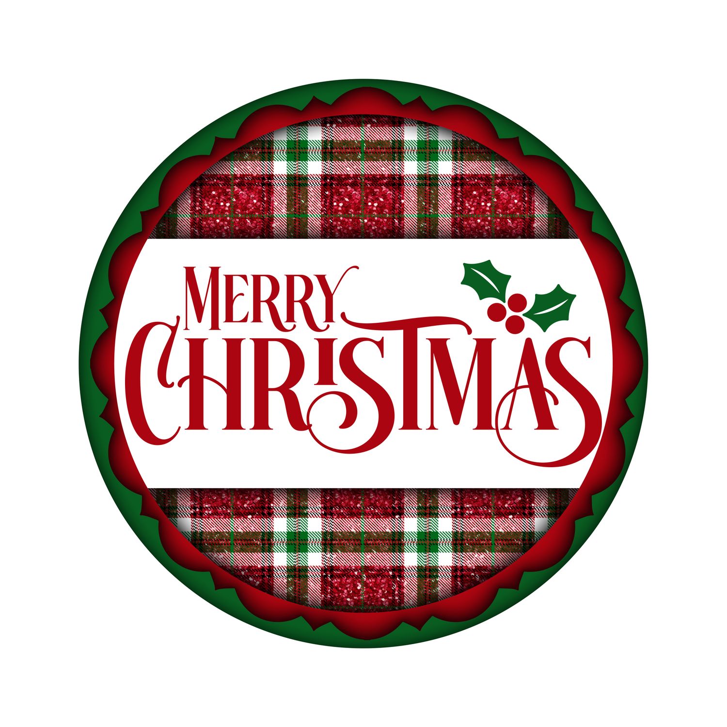 Merry Christmas plaid Round Metal Sign