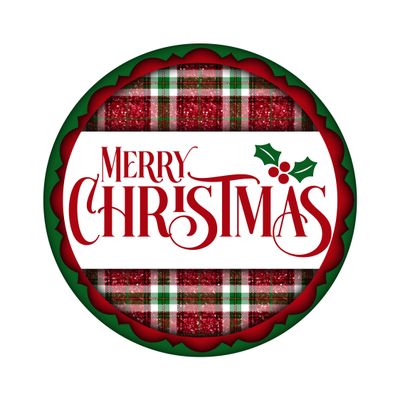 Merry Christmas plaid Round Metal Sign