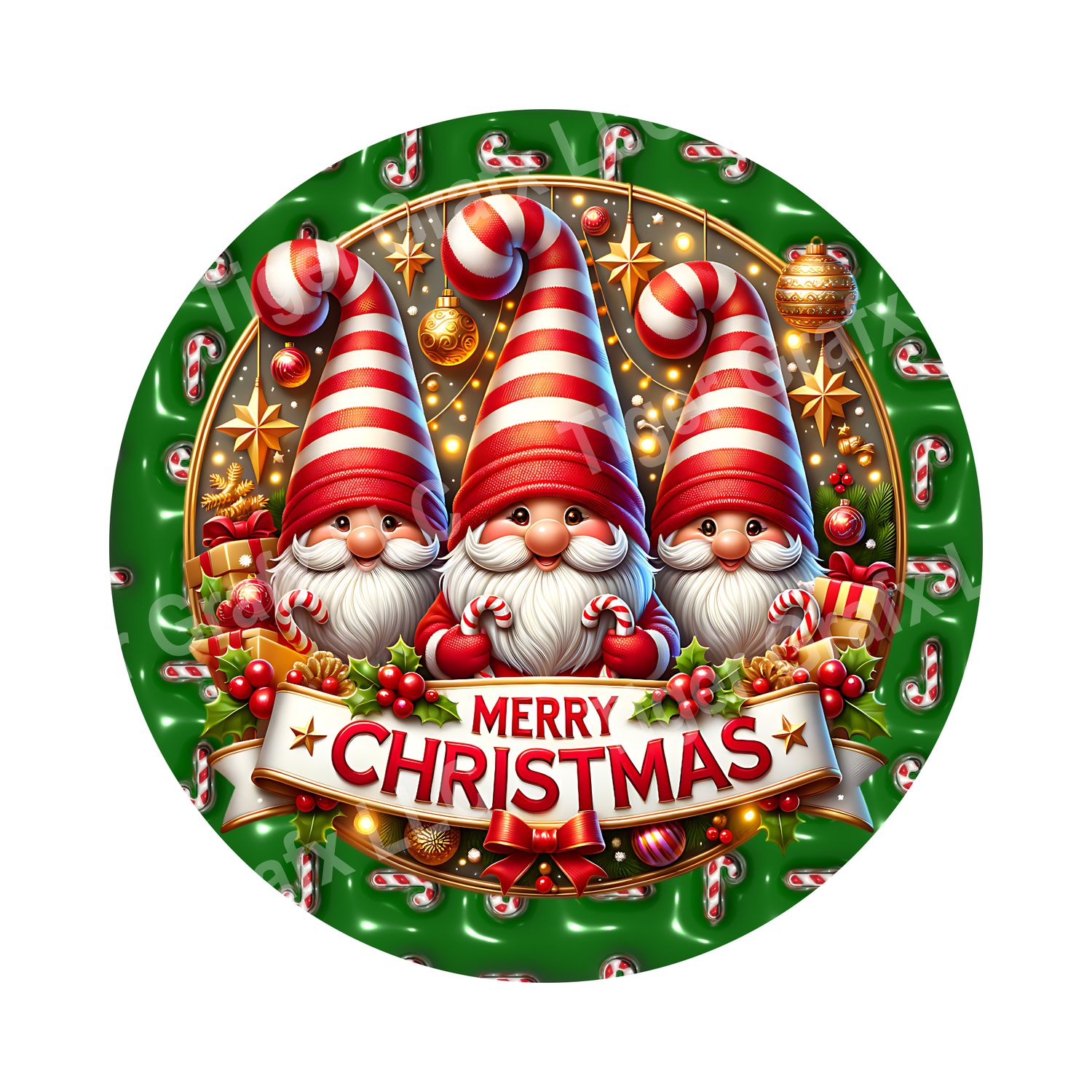 Merry Christmas Gnomes Round Metal Sign