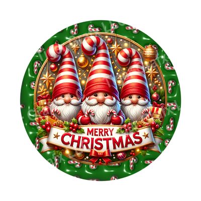 Merry Christmas Gnomes Round Metal Sign