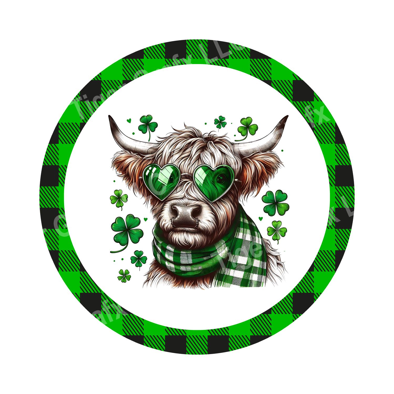 Highland Cow St. Patrick&#39;s Round Metal Sign