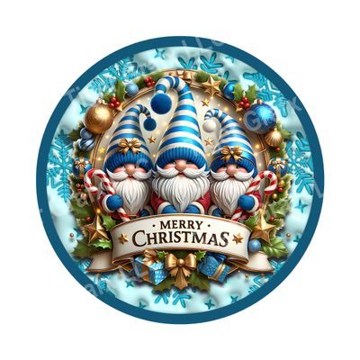 Merry Christmas Gnomes Round Metal Sign