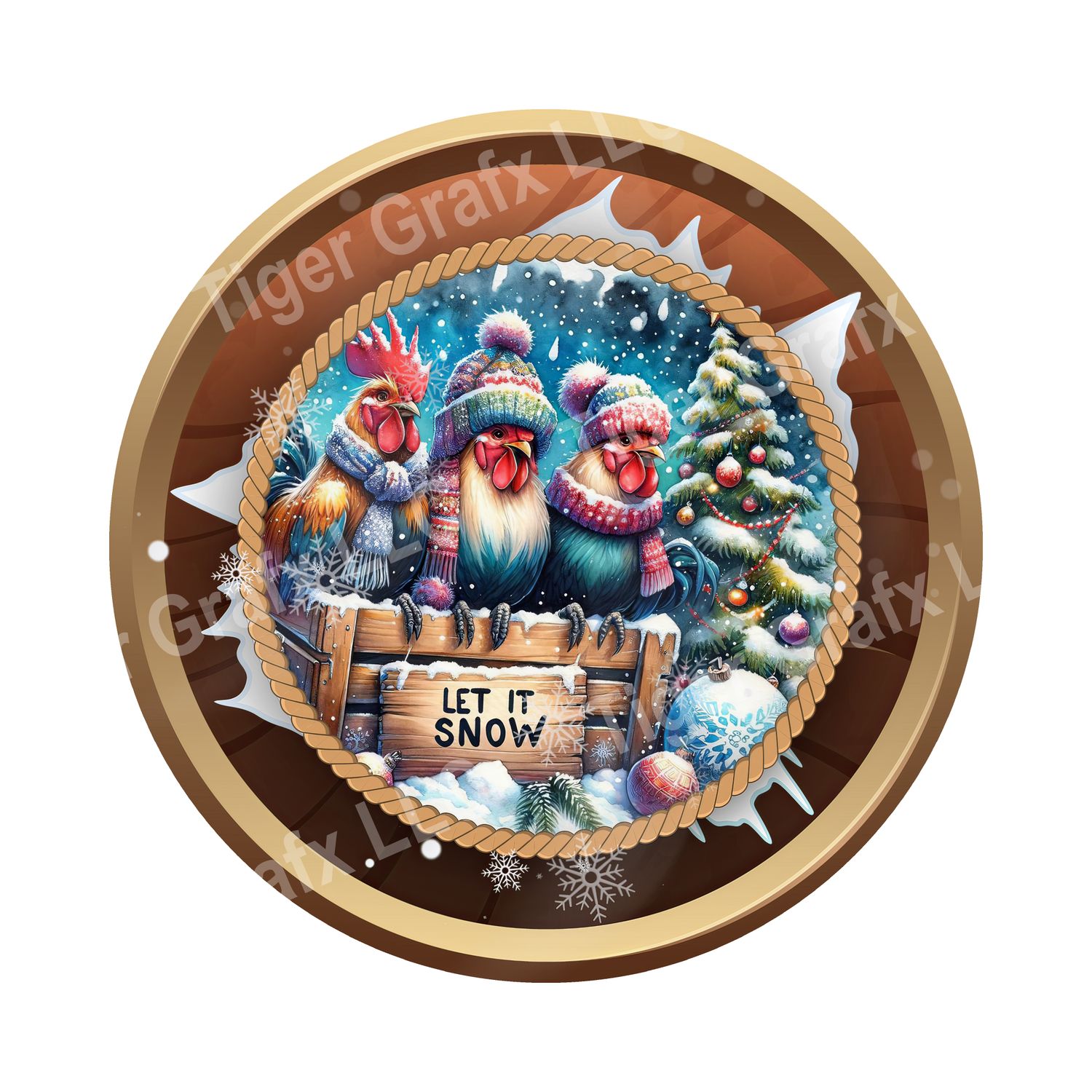 Let it snow Christmas Chickens Round Metal Sign