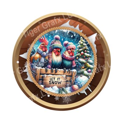 Let it snow Christmas Chickens Round Metal Sign