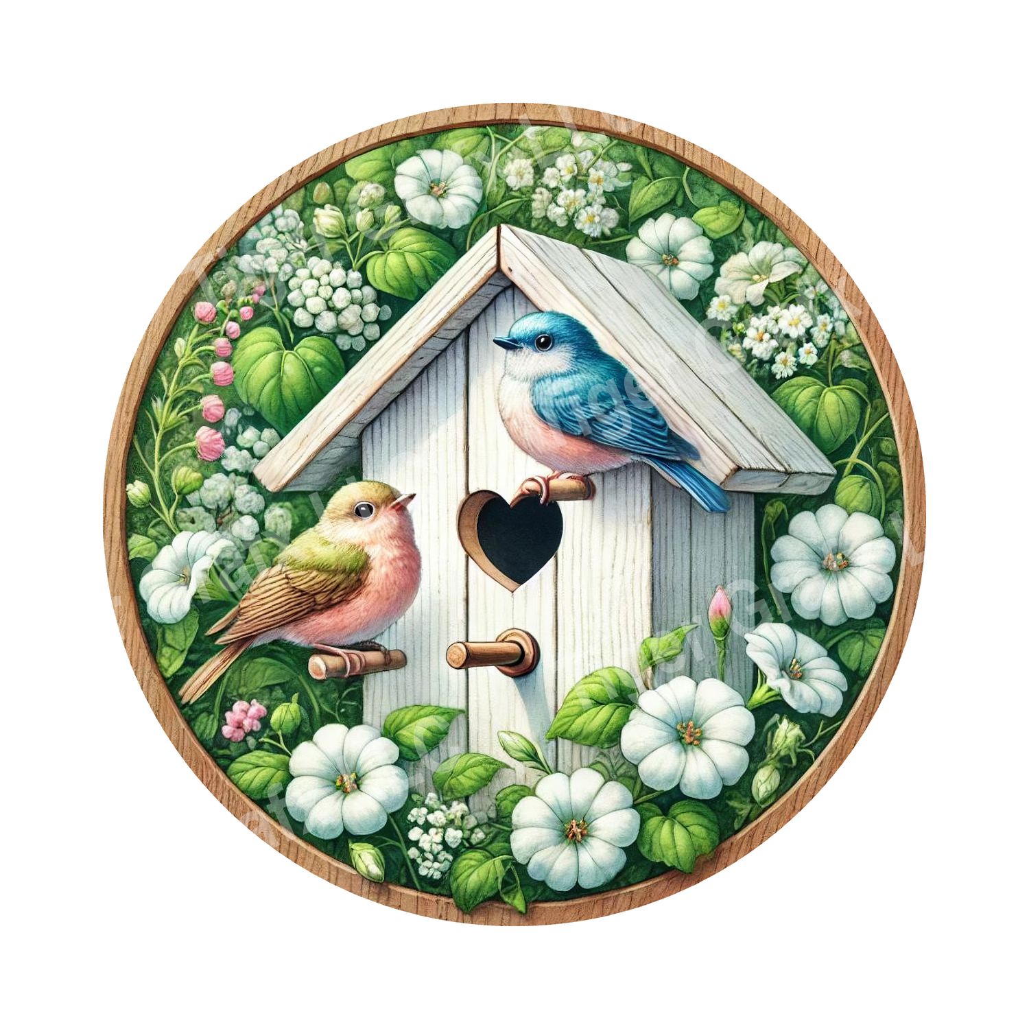 Cute birds and flowers Round Metal Sign