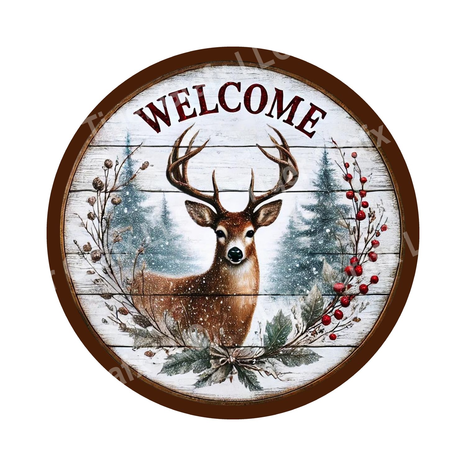Welcome winter deer Round Metal Sign