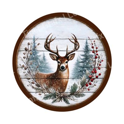 Winter deer Round Metal Sign