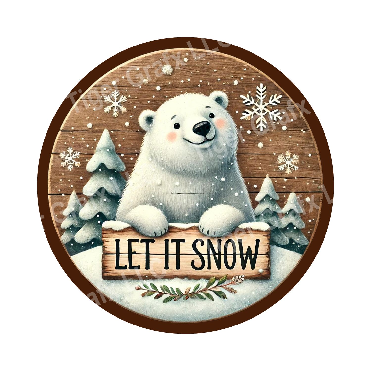 Let it snow Christmas polar bear Round Metal Sign