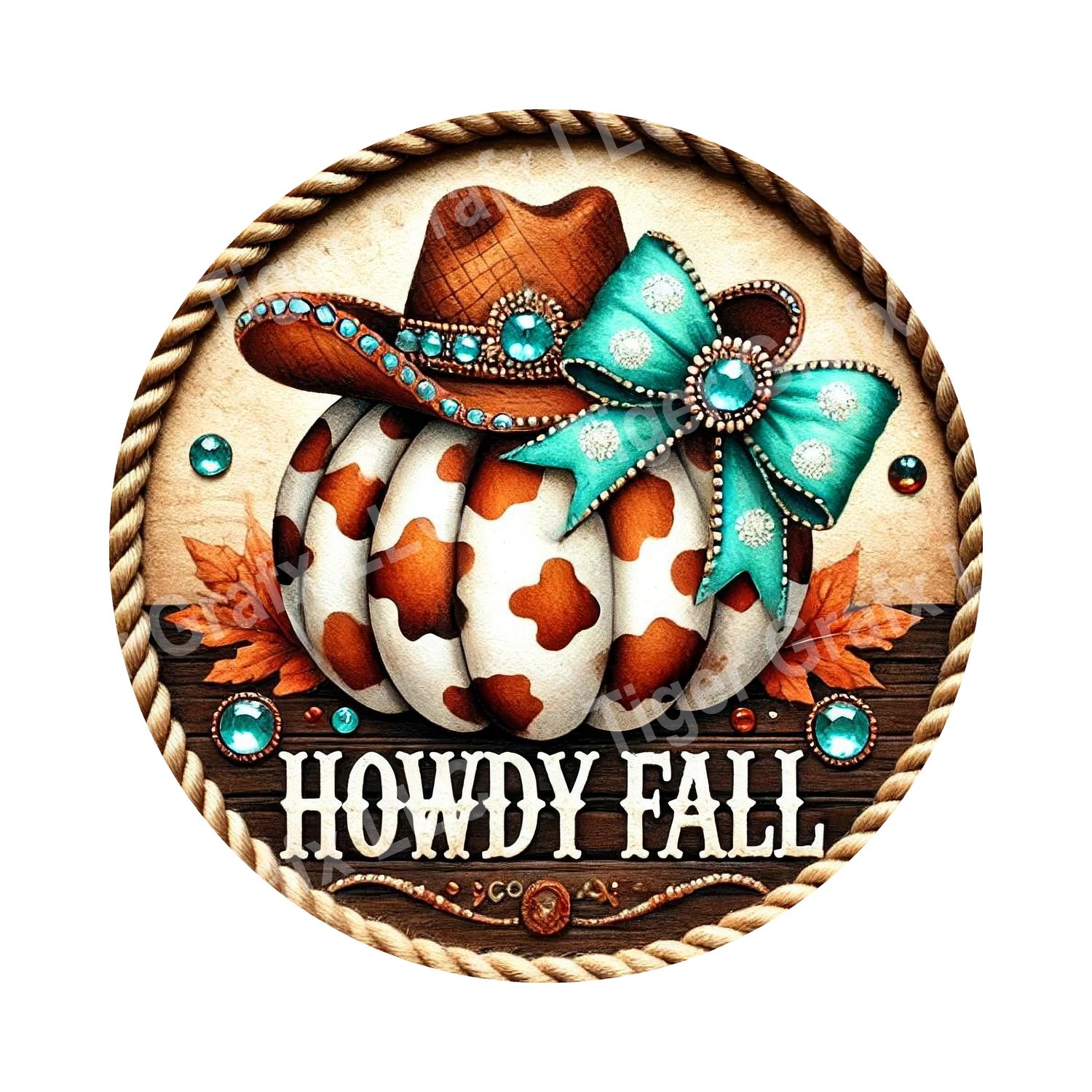 Howdy Fall Country cow print pumpkin Round Metal Sign