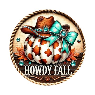 Howdy Fall Country cow print pumpkin Round Metal Sign