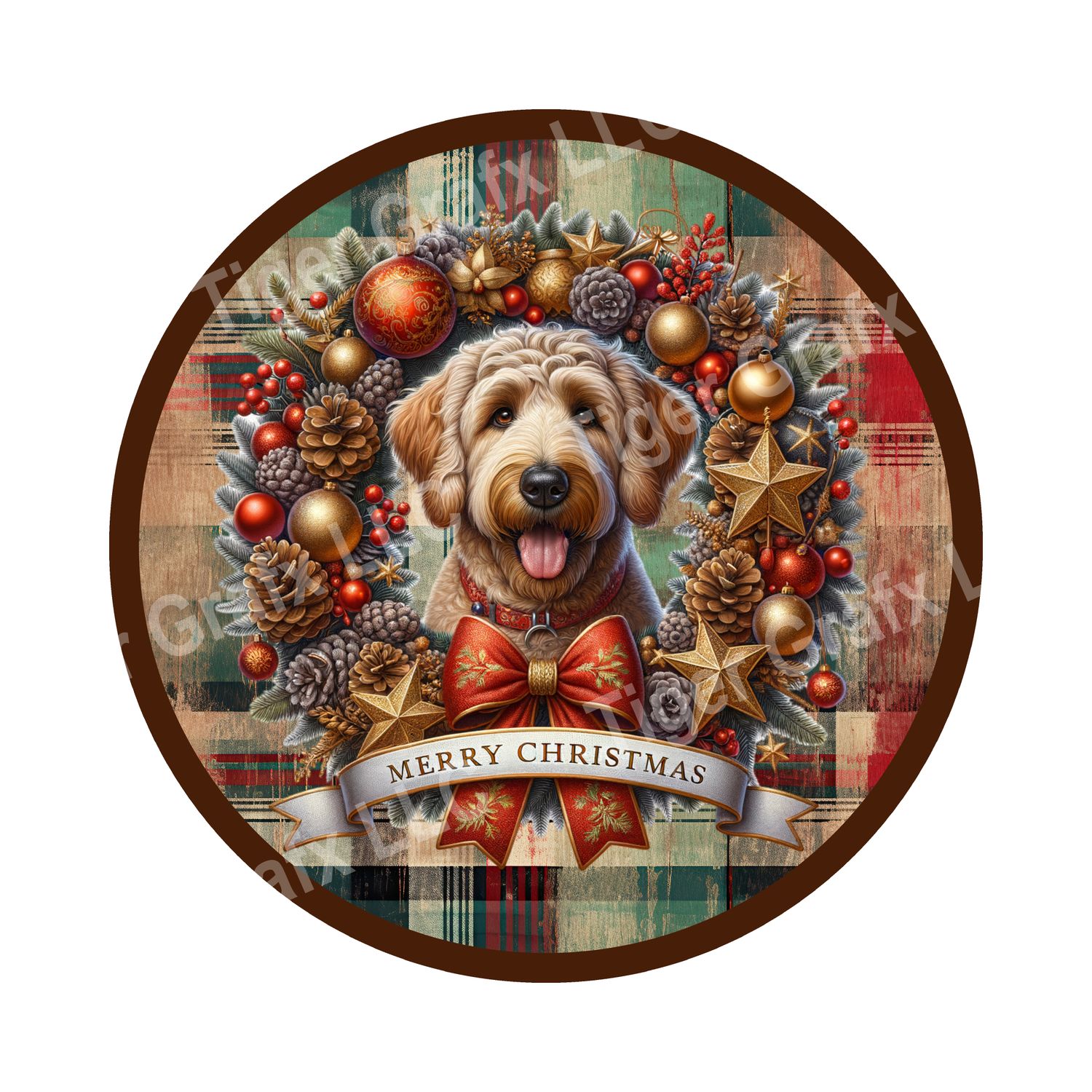 Merry Christmas doodle dog Round Metal Sign