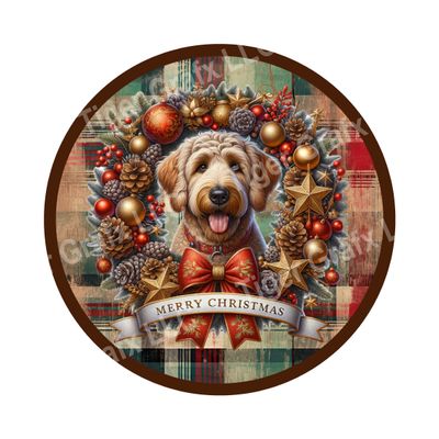 Merry Christmas doodle dog Round Metal Sign
