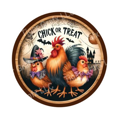 Chick or Treat chicken lover country farmhouse funny Halloween Round Metal Sign