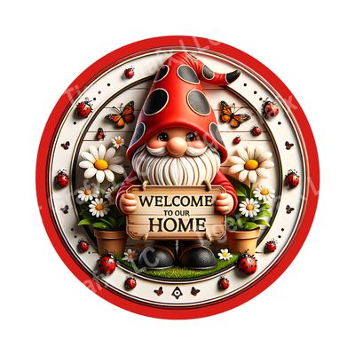 cute ladybug gnome Round Metal Sign