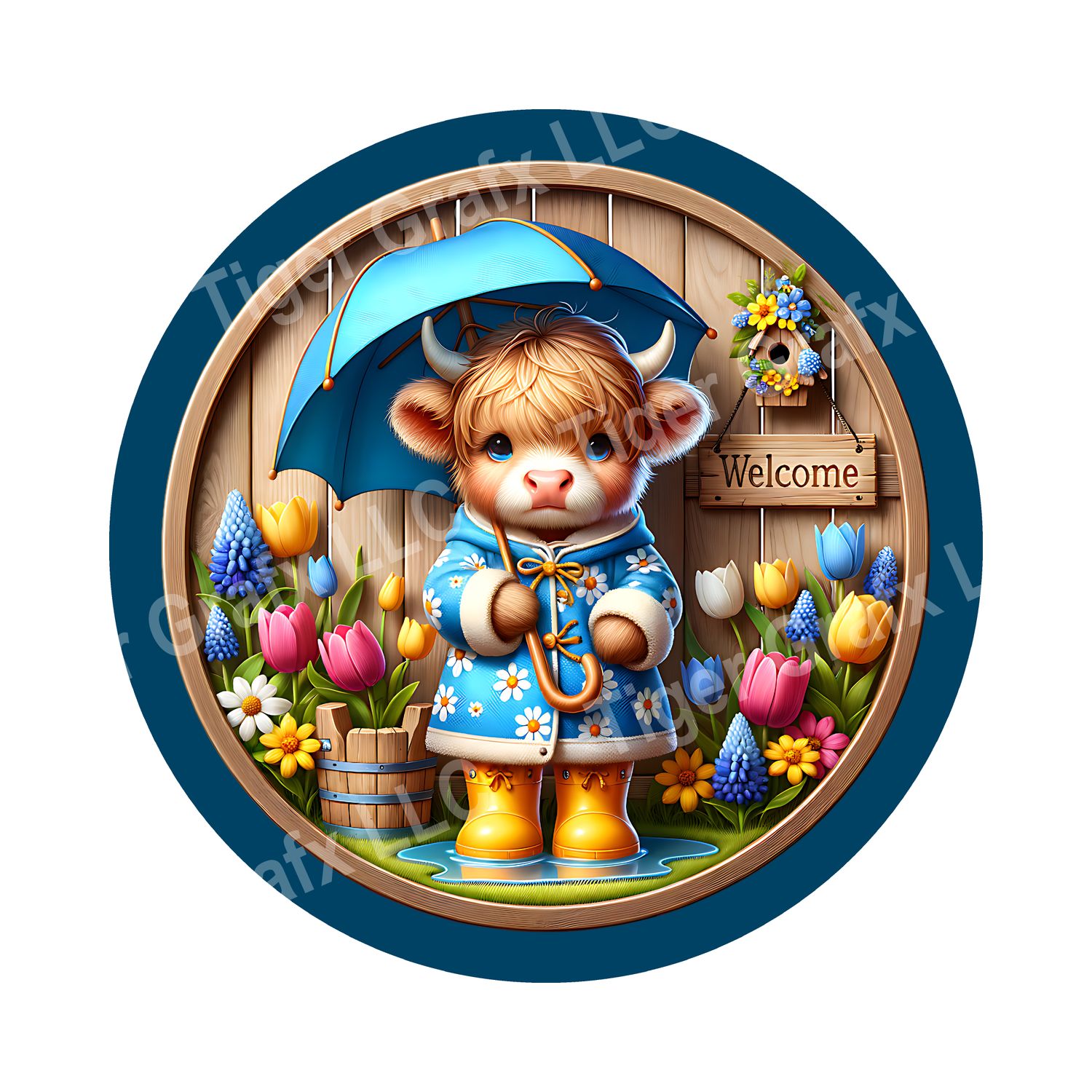 cute highland cow Round Metal Sign