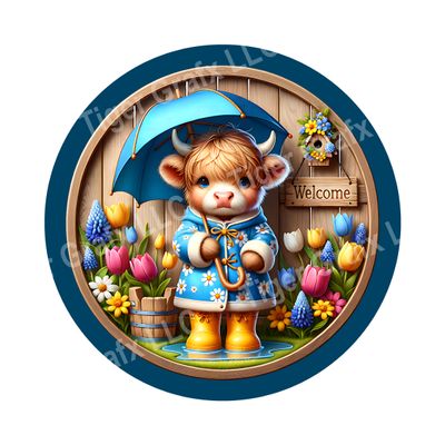 cute highland cow Round Metal Sign