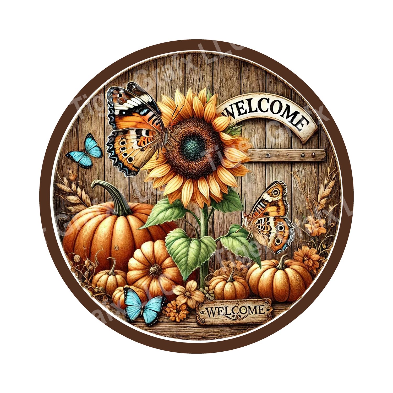 Butterflies, sunflowers and pumpkins Round Metal Sign