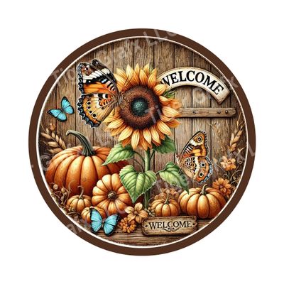 Butterflies, sunflowers and pumpkins Round Metal Sign
