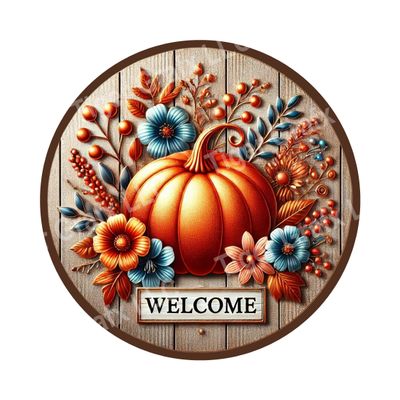 Pumpkin and flowers Round Metal Sign