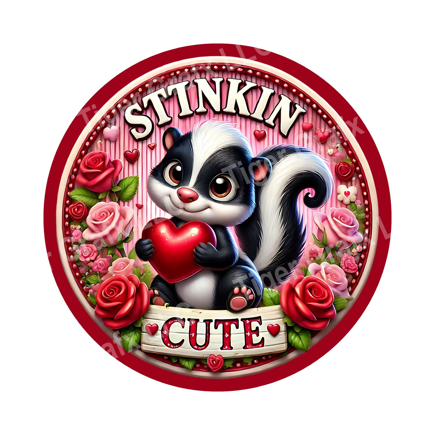 Stinkin cute valentine skunk Round Metal Sign