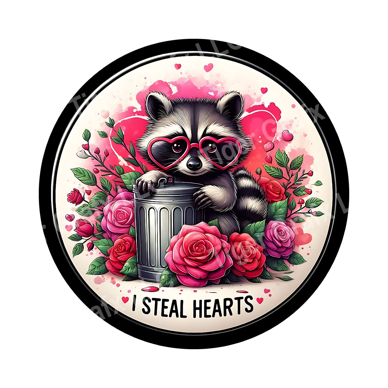 Cute valentine raccoon Round Metal Sign