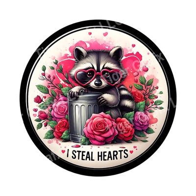 Cute valentine raccoon Round Metal Sign