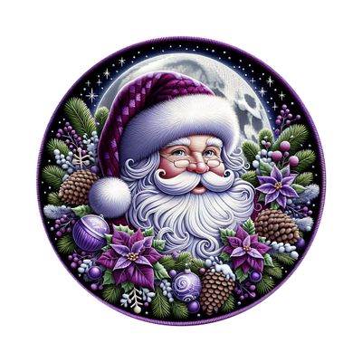 Purple Santa Claus Christmas Round Metal Sign