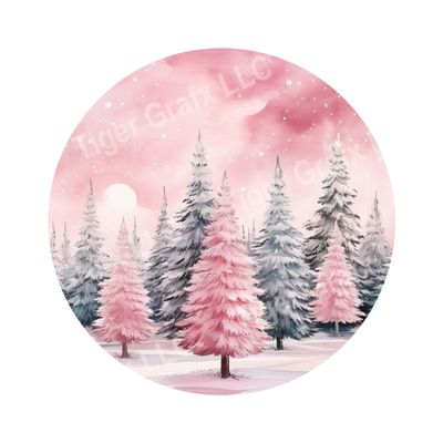 Pink Christmas Trees Round Metal Sign