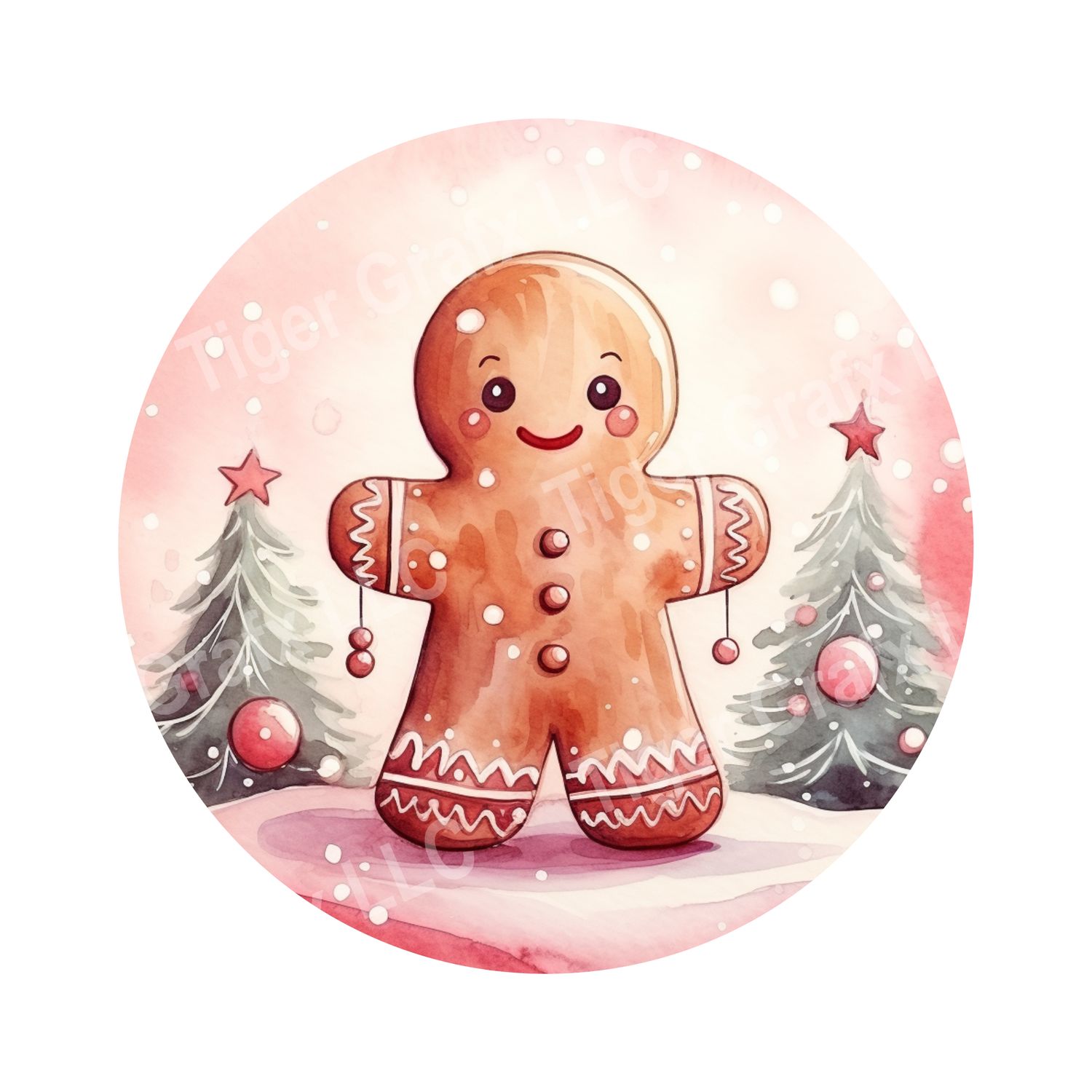 Pink Gingerbread cookie Christmas Round Metal Sign