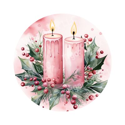 Pink Candles Christmas Round Metal Sign