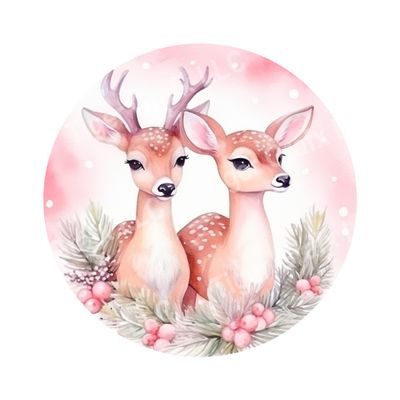 Pink Reindeer Christmas Round Metal Sign