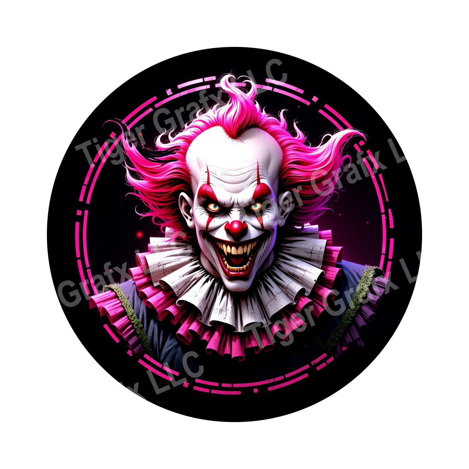 Pink theme Creepy Scary Clown Halloween Round Metal Sign