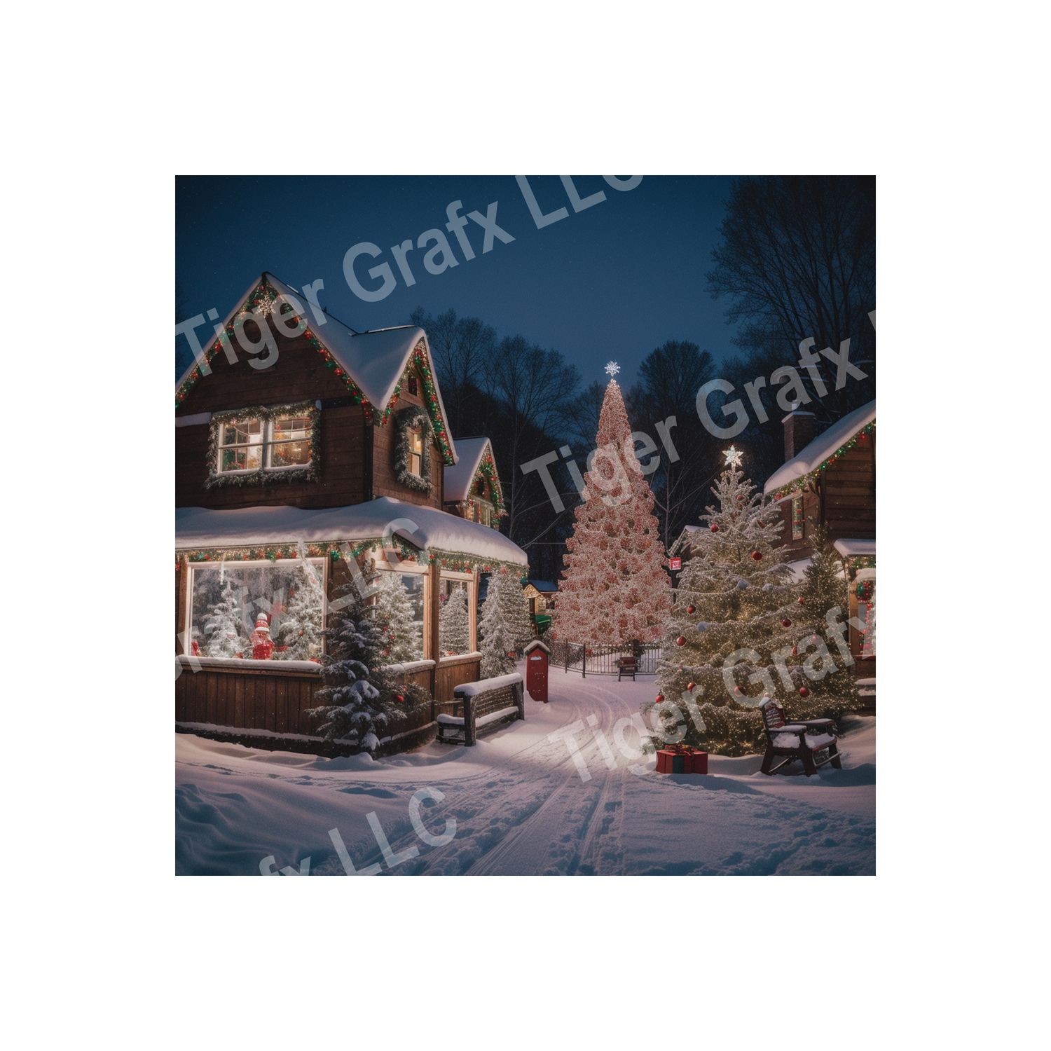 Christmas Village - 10x10 inch Square Metal Sign
