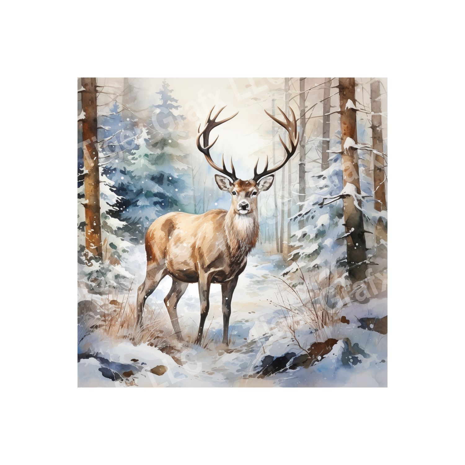 Winter Reindeer - 10x10 inch Square Metal Sign