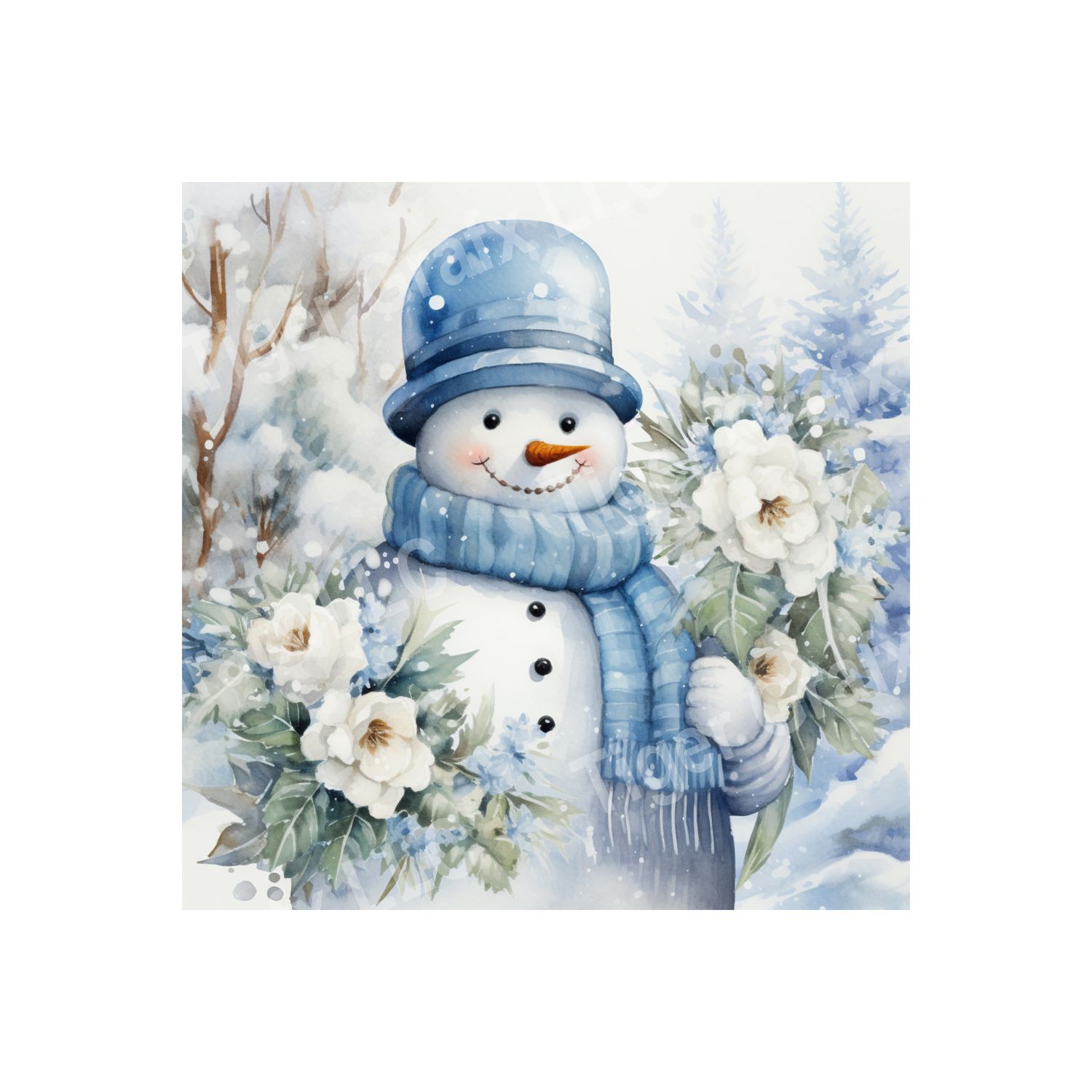 Blue Winter Snowman - 10x10 inch Square Metal Sign