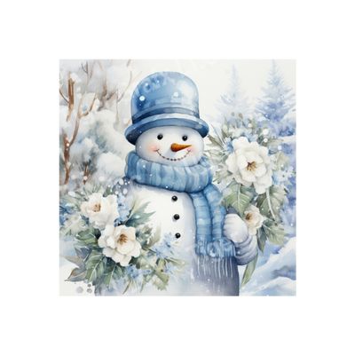 Blue Winter Snowman - 10x10 inch Square Metal Sign