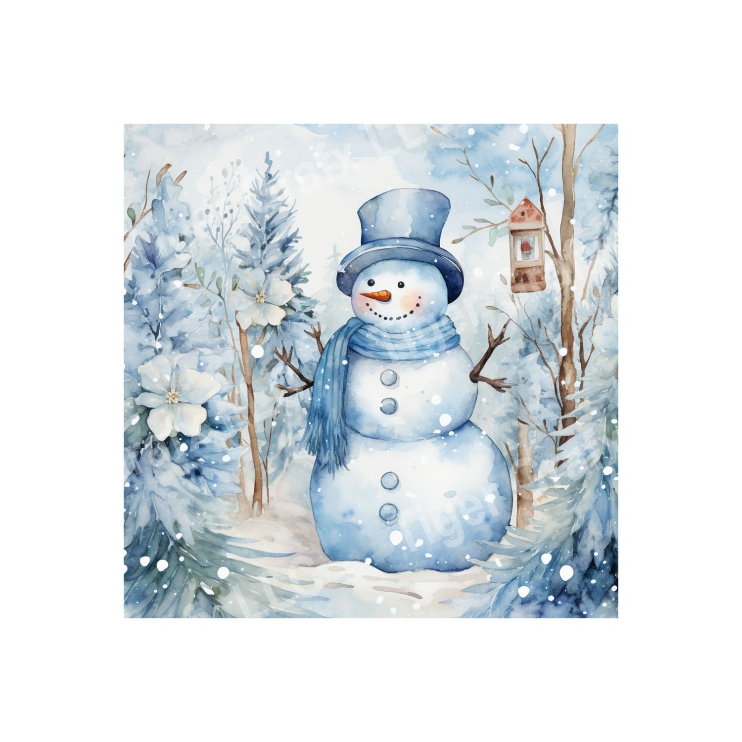 Blue Winter Snowman - 10x10 inch Square Metal Sign