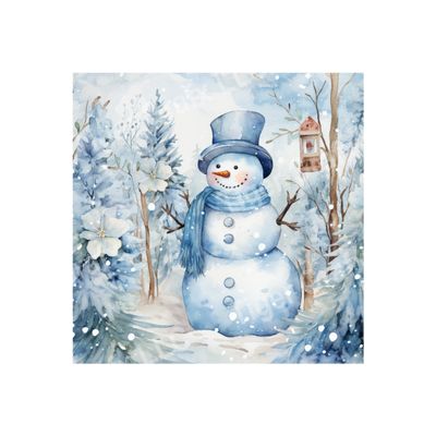 Blue Winter Snowman - 10x10 inch Square Metal Sign